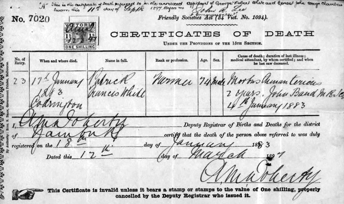 Death certificate for Patrick White